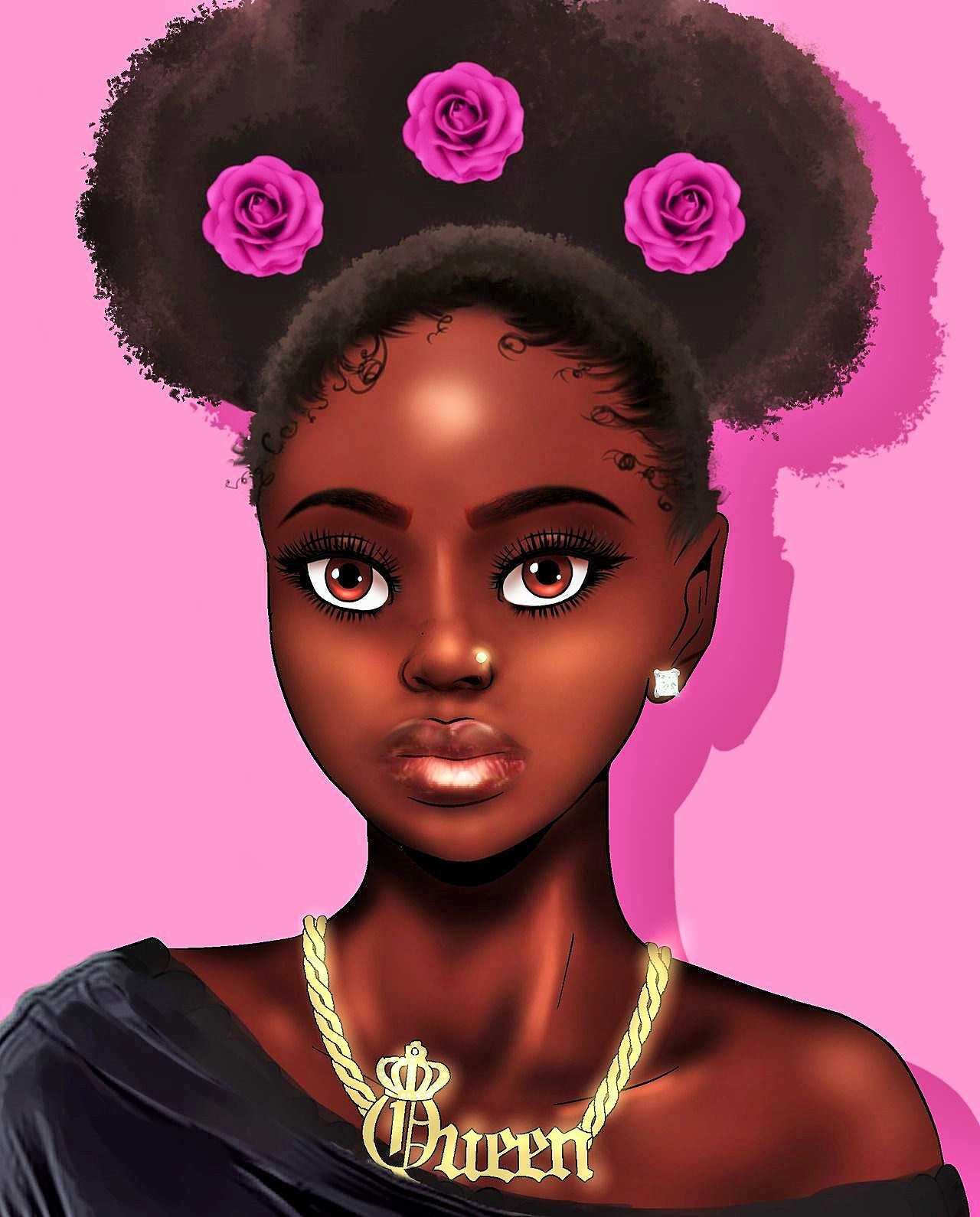 Afro cartoon girl black 