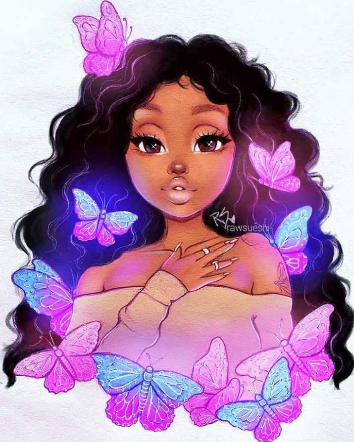 Butterfly Black Girl Cartoon Wallpaper 1
