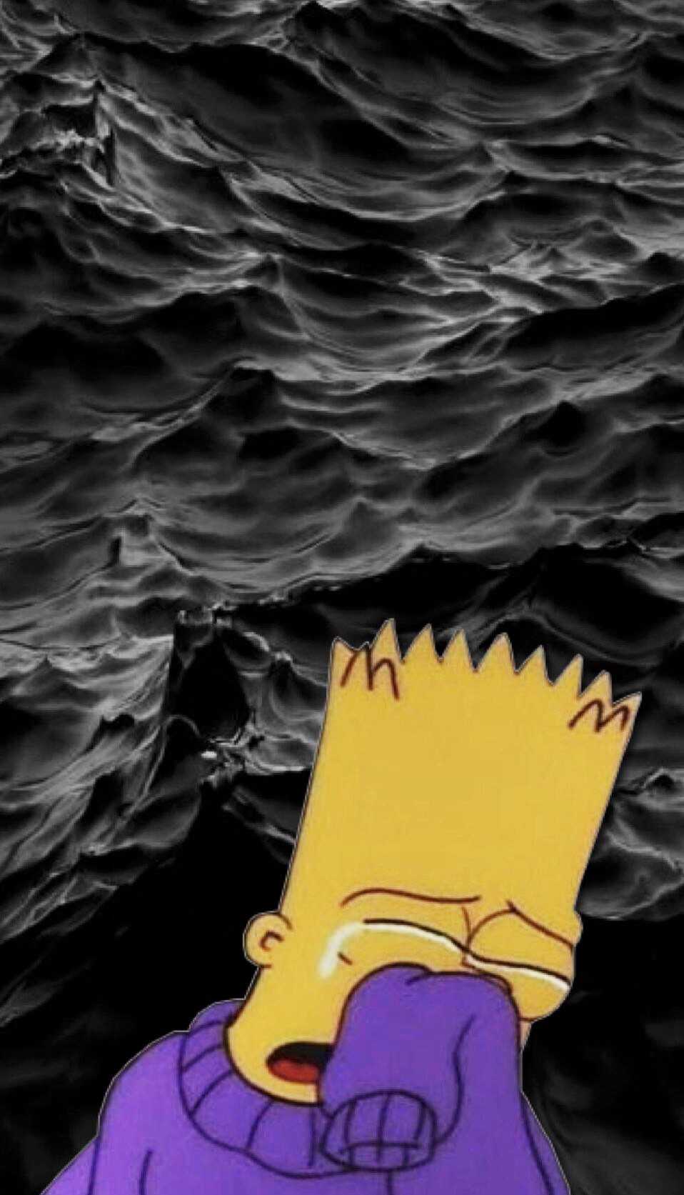 Download Sad Bart Simpson Black Background Wallpaper