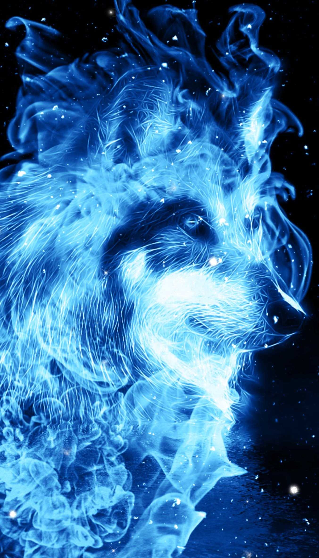 Fire Blue Wolf Wallpaper 1