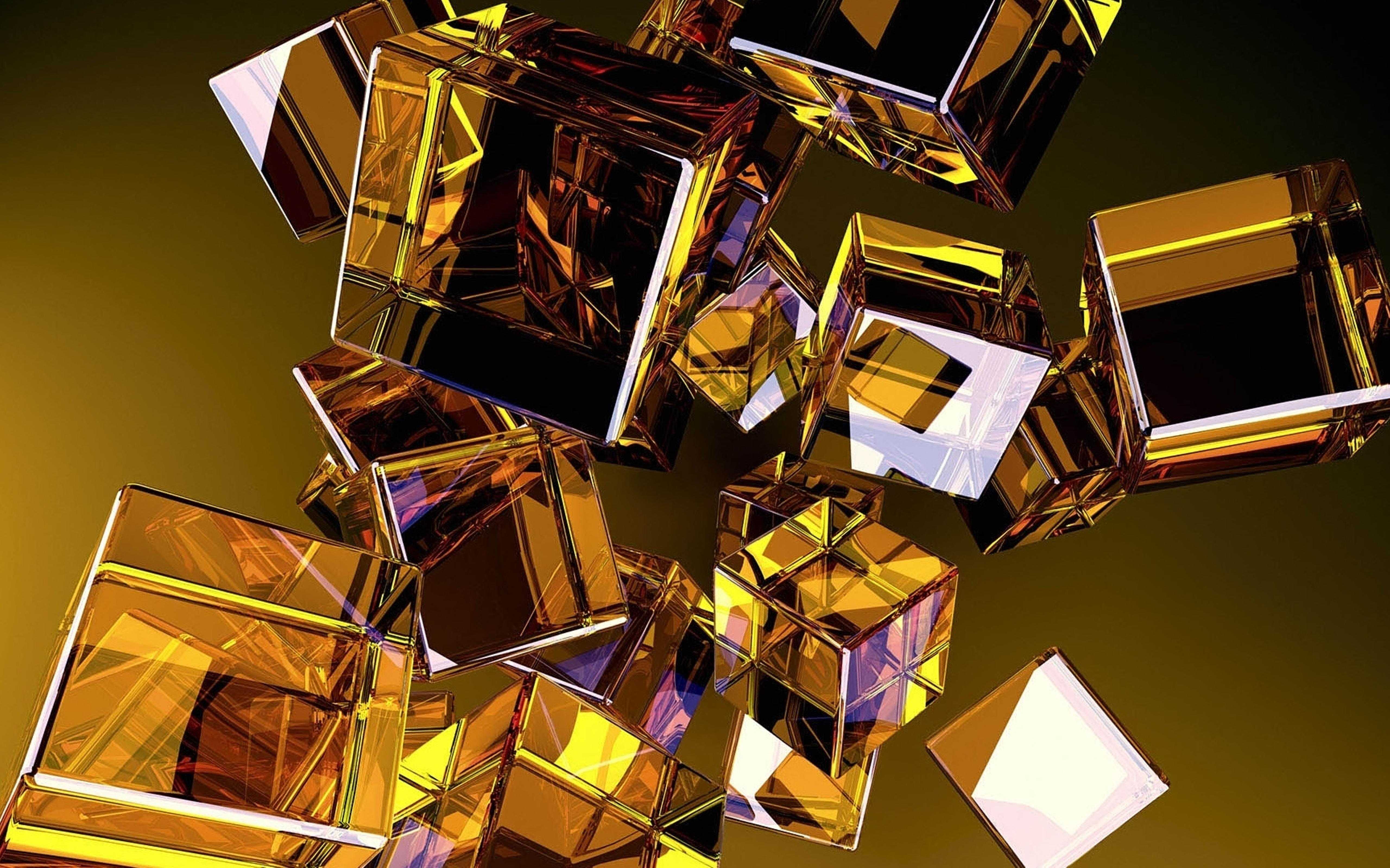 D cubes. Абстракция высокого качества. Золотая абстракция. Объемная абстракция. Красивые кубики.